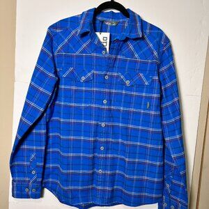 Stio Men"s Long Sleeve Shirt Med New With Tags Blue Plaid Cotton
